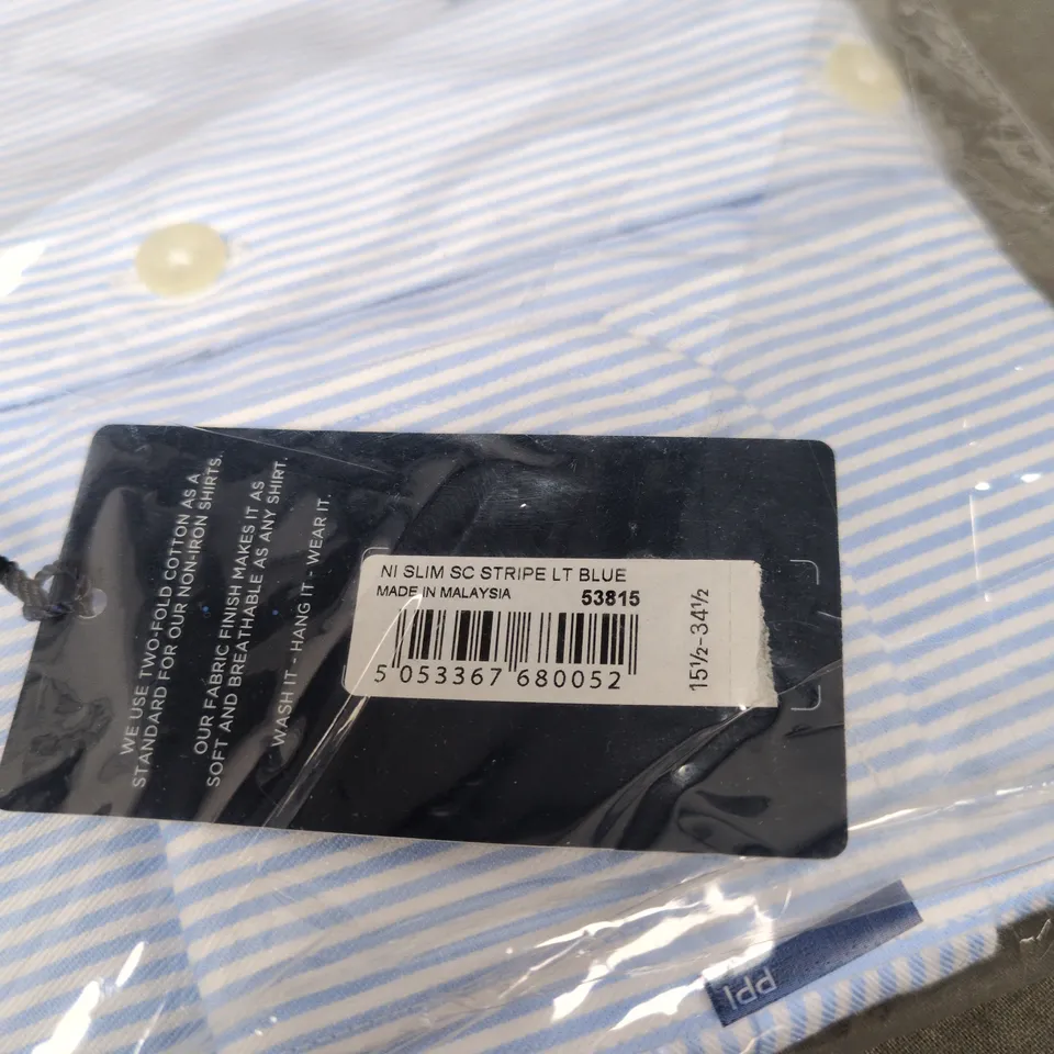 TM LEWIN SLIM FIT LIGHT BLUE STRIPE SHIRT, UK 15.5 COLLAR