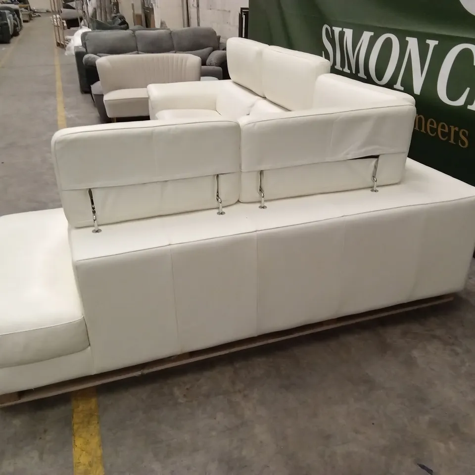 QUALITY DESIGNER ITALIAN MADE FLAVIO ELECTRIC RECLINER LEATHER CORNER SOFA - WHITE