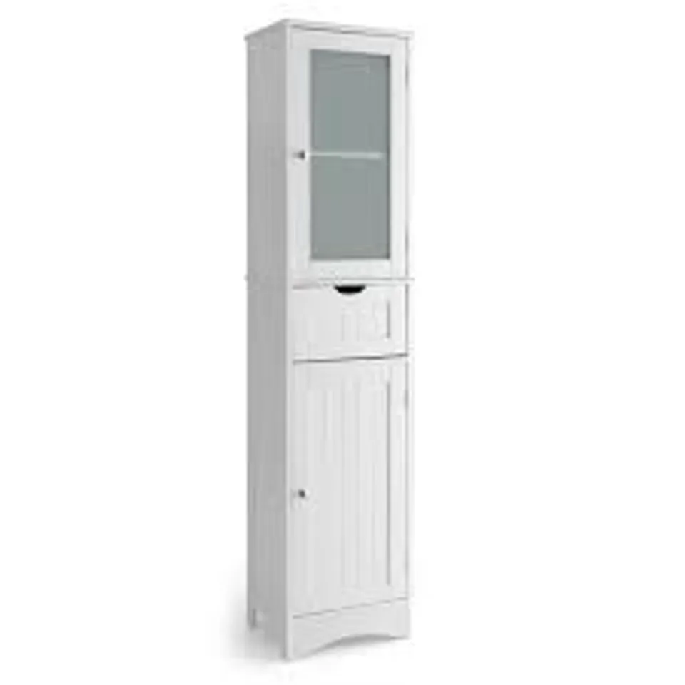 BOXED COSTWAY TALL FLOOR STORAGE CABINET WITH 2 DOORS AND 1 DRAWER FOR BATHROOM (1 BOX)
