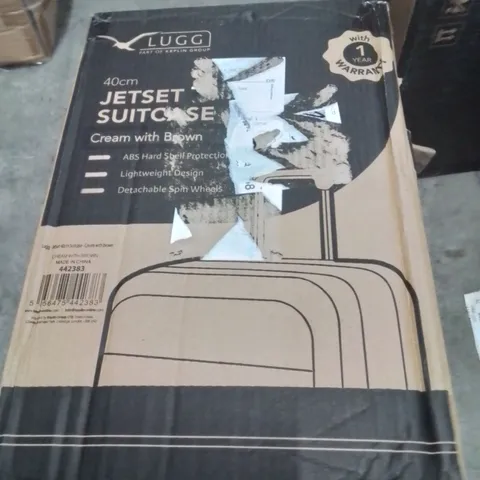 BOXED LUGG 40CM JETSET SUITCASE CREAM WITH BROWN 