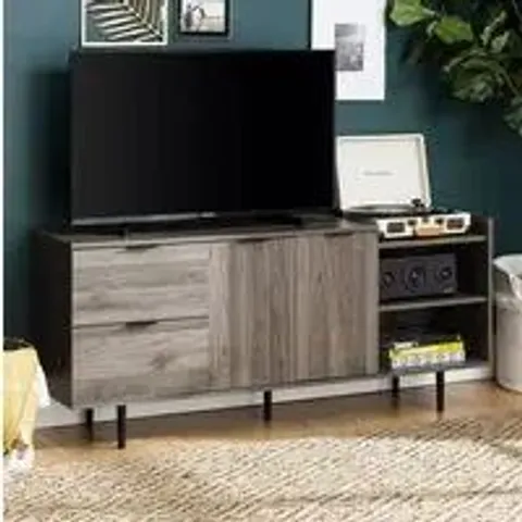 BRAND NEW BOXED WALKER EDISON HAILEY WOODEN TV STAND WITH 2 DOORS 2 DRAWERS IN SLATE GREY (1 BOX)