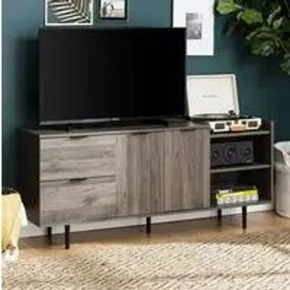 BRAND NEW BOXED WALKER EDISON HAILEY WOODEN TV STAND WITH 2 DOORS 2 DRAWERS IN SLATE GREY (1 BOX)