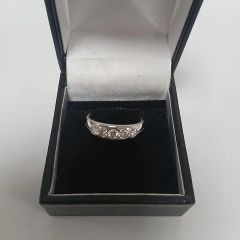 18CT WHITE GOLD FIVE STONE RUB-OVER HALF ETERNITY RING SET WITH NATURAL DAIMONDS