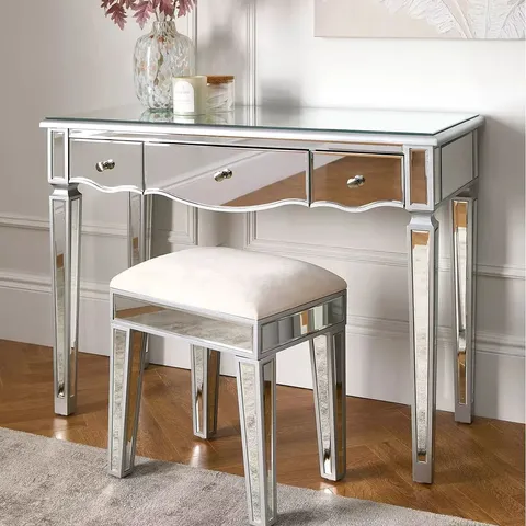 BOXED MIRAGE MIRRORED DRESSING TABLE AND STOOL (1 BOX)