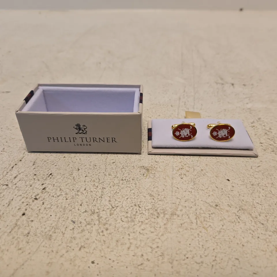 PHILIP TURNER LONDON CUFFLINKS – RED ENAMEL, BOXED