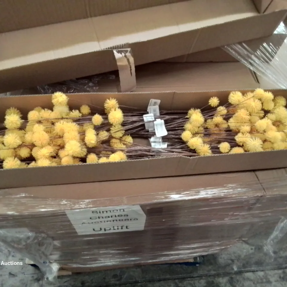 PALLET CONTAINING APPROXIMATELY 50 BOXES OF FAUX MUSTARD POM POM SINGLE STEMS