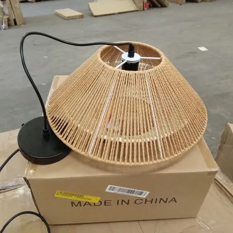 BOXED 1-LIGHT RATTAN FARMHOUSE CONE PENDANT LIGHT