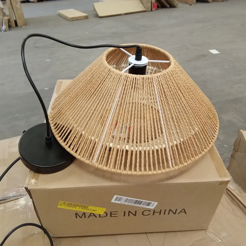 BOXED 1-LIGHT RATTAN FARMHOUSE CONE PENDANT LIGHT