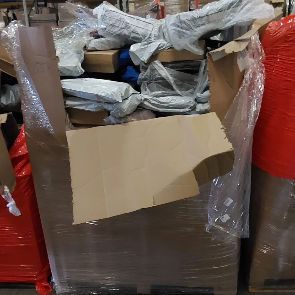 PALLET TO CONTAIN ASSORTED HOUSEHOLD ITEMS AND CONSUMER PRODUCTS. INCLUDES SPOOKY CANDY BAGS, DISH DRYING RACKS, TENTS ETC