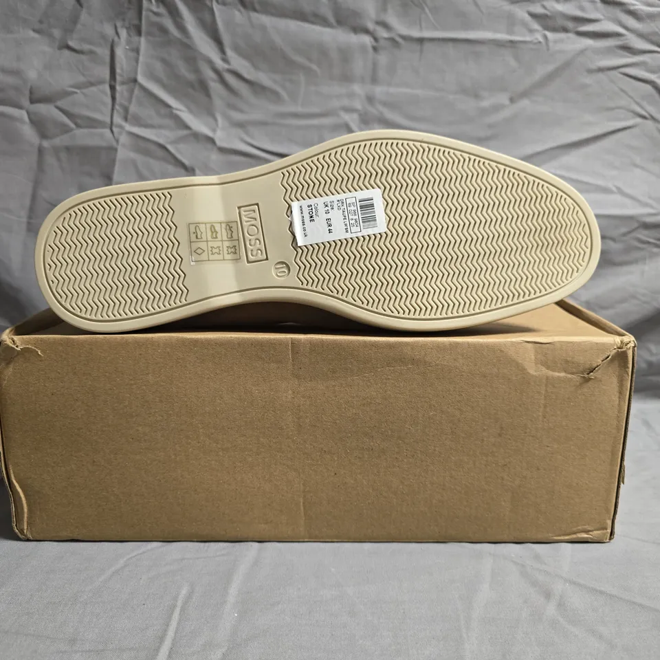 BOXED PAIR OF MOSS LOAFERS IN TAUPE SIZE UK 10