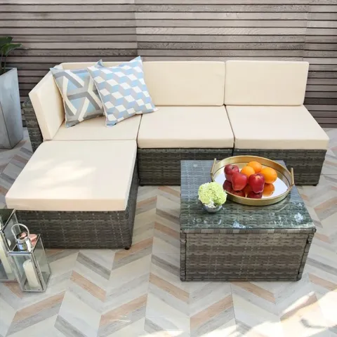 PELOPS - RATTAN CORNER SOFA WITH COFFEE TABLE - 4 SEATER - BEIGE (3BOXES)