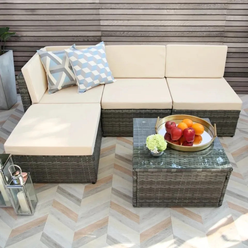 PELOPS - RATTAN CORNER SOFA WITH COFFEE TABLE - 4 SEATER - BEIGE (3BOXES)