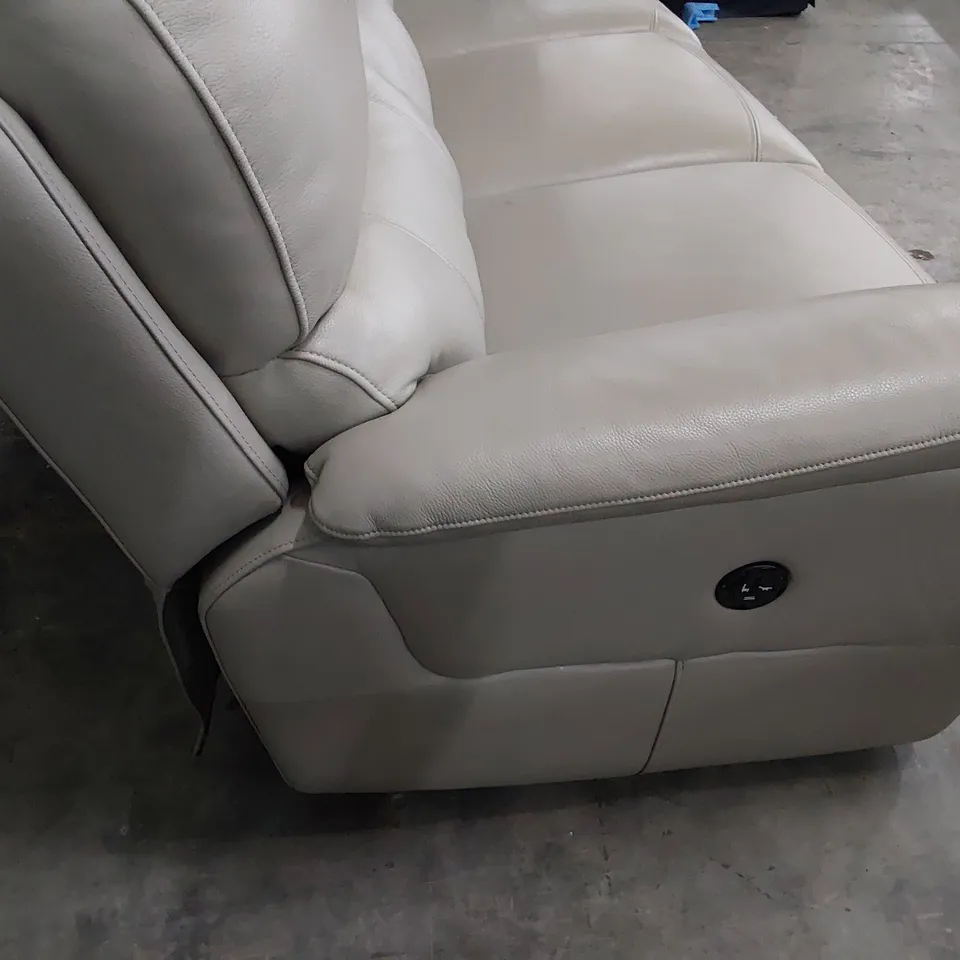 DESIGNER POWER RECLINING THREE SEATER SOFA LIGHT GREY LEATHER 