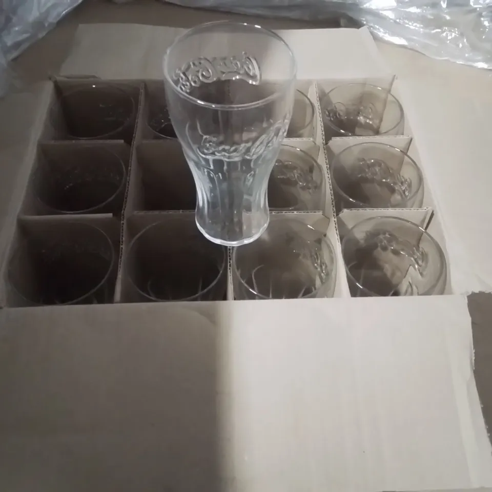 BOXED COCA COLA GENUINE CONTOUR GLASS 16 OZ APPROXIMATELY 24 PACK 