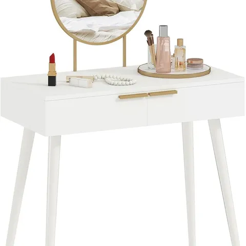 BOXED HOMCOM MODERN DRESSING TABLE WITH ROUND MIRROR AND STOOL, MAKEUP VANITY TABLE WITH 2 DRAWERS 60 X 40 X 123cm - WHITE (1 BOX)