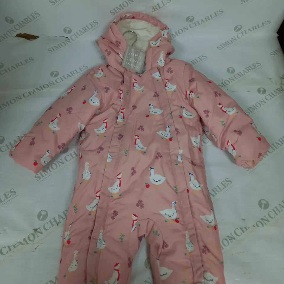 JOHN LEWIS GIRLS SWAN PATTERN ALL IN ONE SNOWSUIT SUIT SIZE 12-18 MONTHS