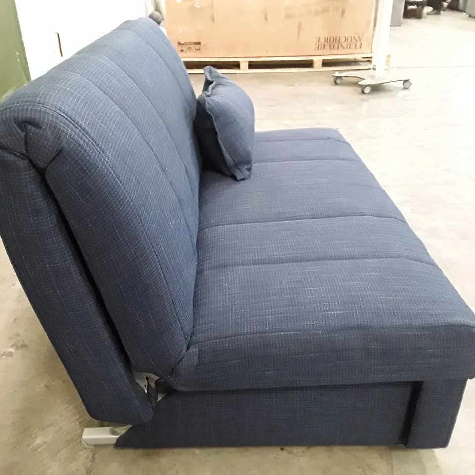 QUALITY DESIGNER APPLEY 2 SEATER SOFA BED - DARK BLUE FABRIC