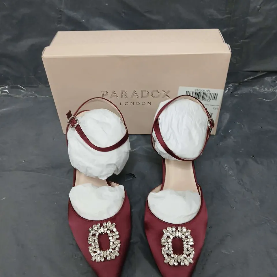 BOXED PAIR OF PARADOX LONDON CERYS BURGUNDY SATIN EU 41 