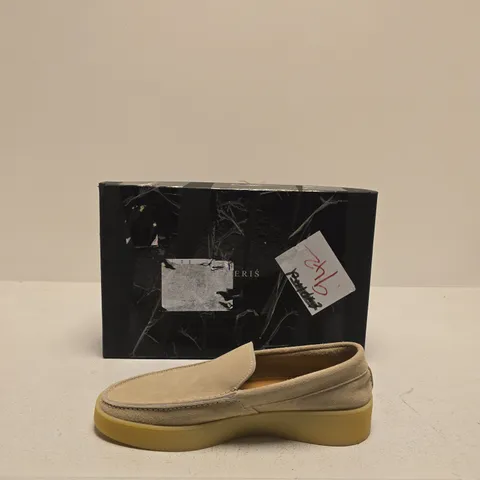 NUMERIS BEIGE SUEDE LOAFERS WITH THICK YELLOW SOLE – BOXED SIZE UK 7