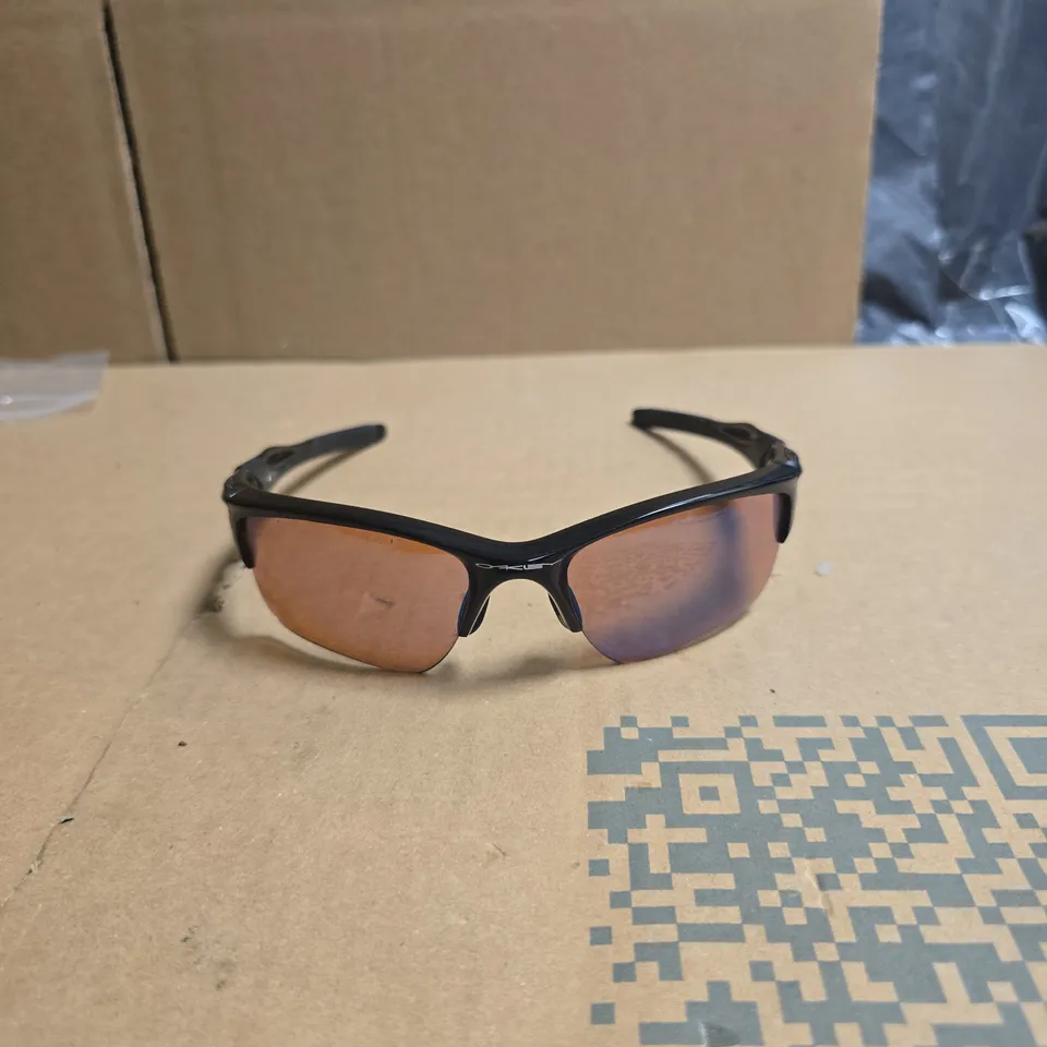 OAKLEY SUNGLASSES - BLACK FRAME, ORANGE MIRROR LENSES