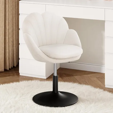 BOXED HZUANERI 360Β° SWIVEL DRESSING TABLE CHAIR WITH BACKREST, HEIGHT ADJUSTABLE ,TEDDY VELVET, OFF-WHITE VS33003M