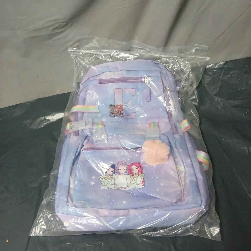 HUNTER X KIDS' PASTEL PURPLE BACKPACK WITH CARTOON CHARACTERS AND POM-POM 