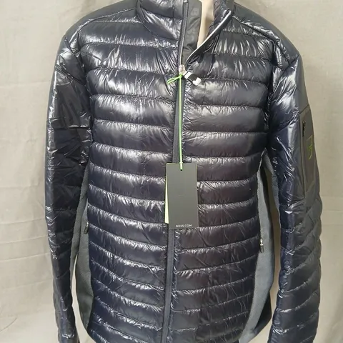 BOSS DUCK DOWN ZIP THROUGH JACKET IN NAVY - BR G