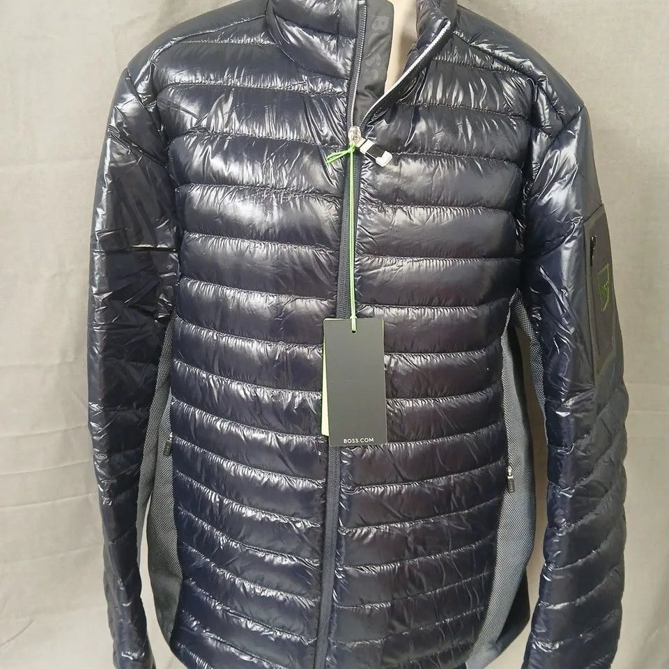 BOSS DUCK DOWN ZIP THROUGH JACKET IN NAVY - BR G