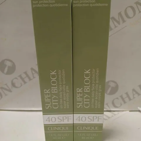 LOT OF 2 X 40ML CLINIQUE SUPER CITY BLOCK OIL-FREE DAILY FACE PROTECTOR