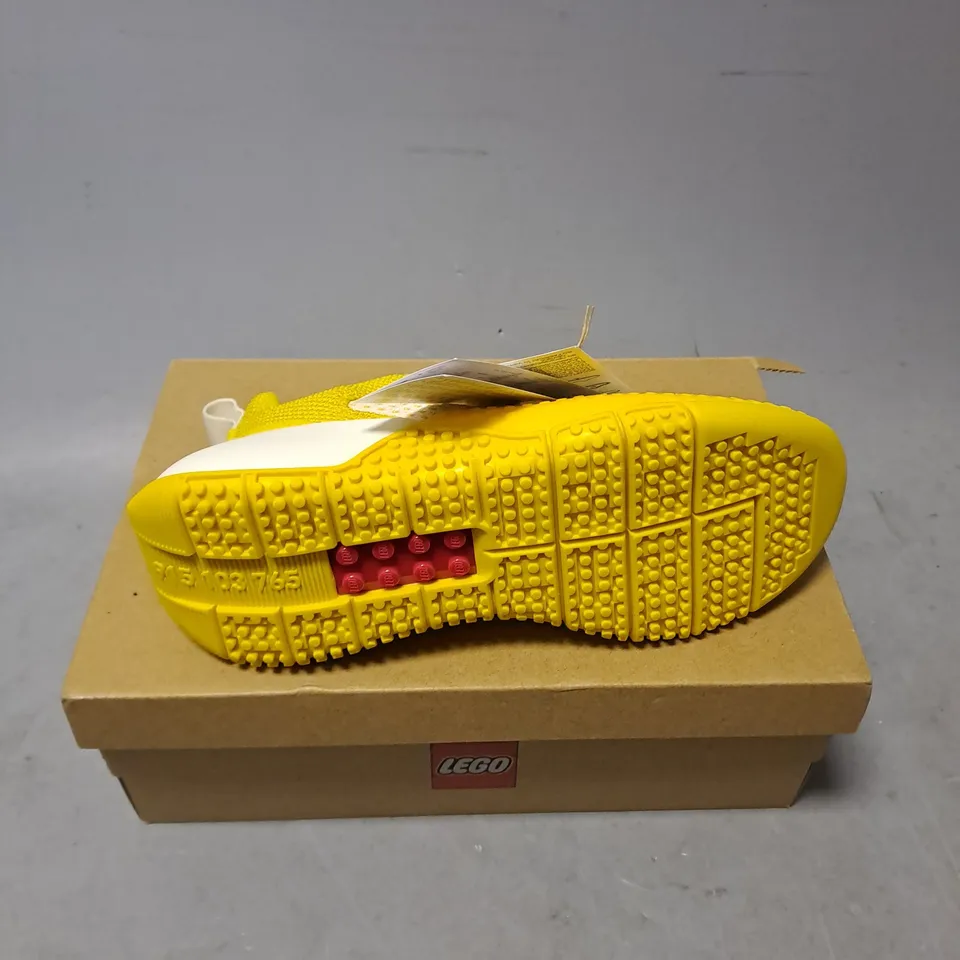 BOXED PAIR OF ADIDAS X LEGO SPORT PRO TRAINERS IN YELLOW SIZE 2