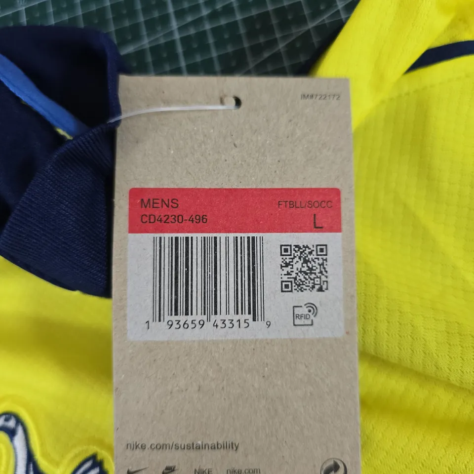 UK L NIKE MEN'S SPURS FOOTBALL SHIRT – NEON YELLOW WITH BLUE TRIM – AIA SPONSOR