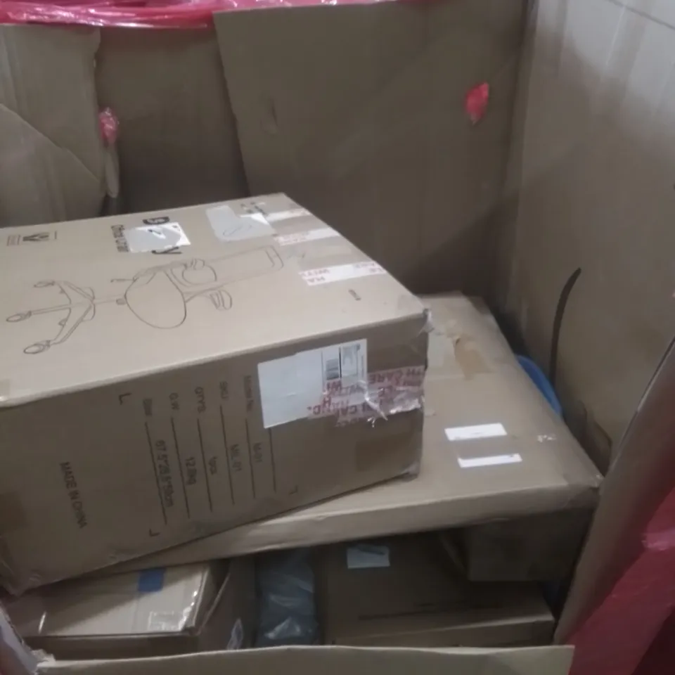 PALLET OF ASSORTED HOUSEHOLD GOODS AND FURNITURE TO INCLUDE; MONSOON DOUBLE AIR FRYER, DEHUMIDIFIER, OFFICE CHAIR ETC