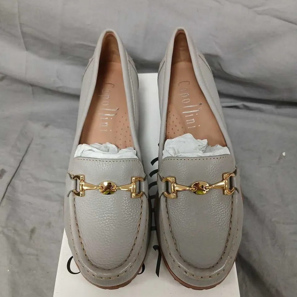 CAPOLLINI CLARA C676 ASH LEATHER LOAFERS – GREY, UK 5 (EU 38)