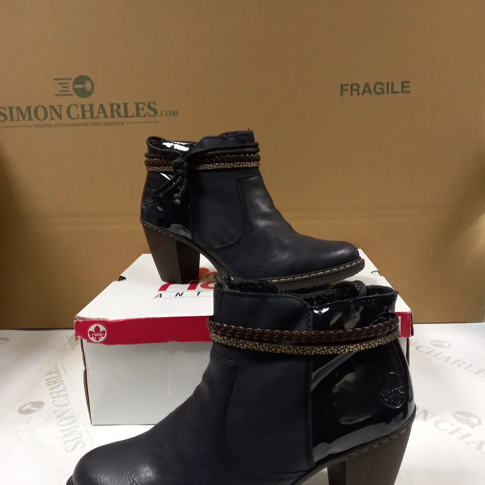 RIEKER TASSLE NAVY ANKLE BOOTS - SIZE UK 6