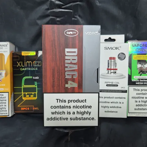 BOX OF APPROXIMATELY 20 ASSORTED VAPING ITEMS AND PRODUCTS TO INCLUDE SMOK, VOOPOO, ETC