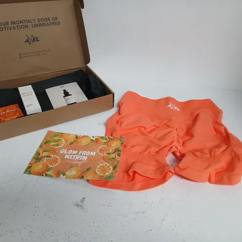 AXEL ACTIVEWEAR SUB CLUB TO INCLUDE; AXEL Orange Sports SHORTS L ANDRUCIILLUMINATE AND HYDRATE