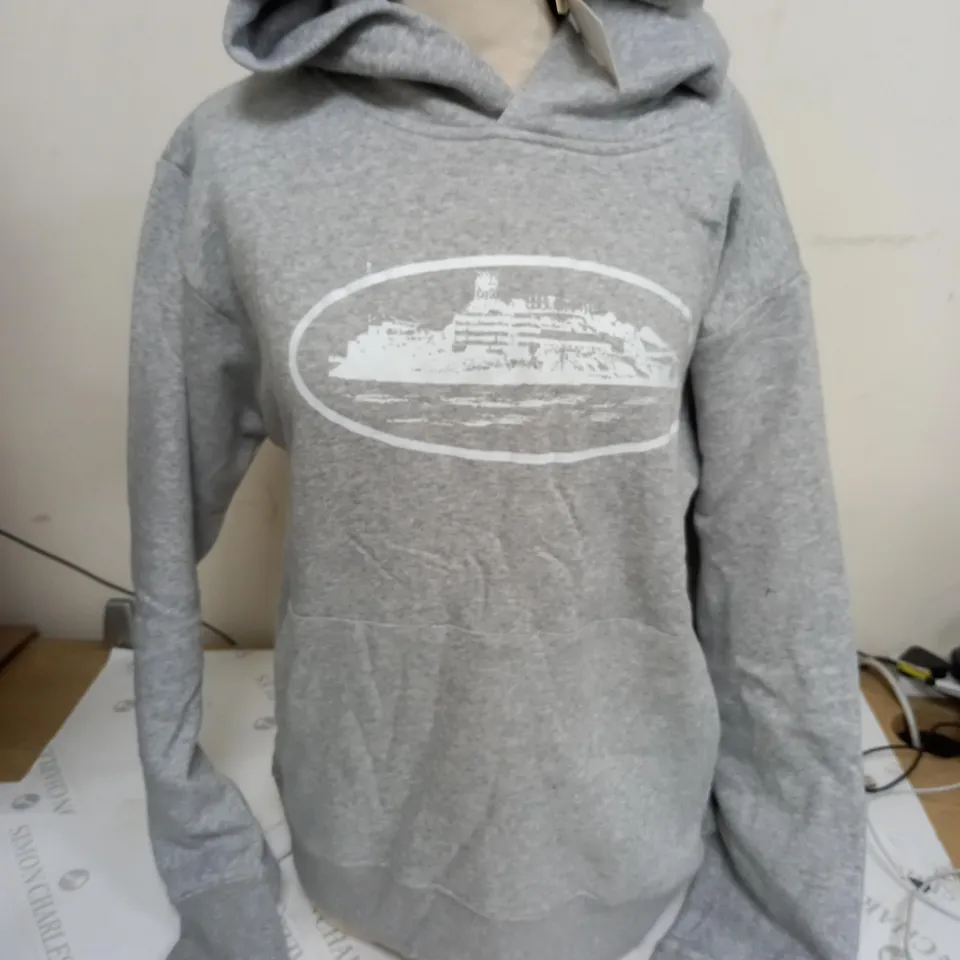 CORTEZ RULES THE WORLD LOGO PRINT HOODIE IN GREY - MEDIUM