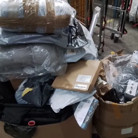 PALLET CONTAINING VARIOUS ASSORTED CUSTOMER RETURNS TO INCLUDE: ROLLER BLIND, HEATED NECK PILLOW, FABRIC STORAGE BOXES, KIDS PIANO AND LOTS MORE UNMARKED BOXED ITEMS 