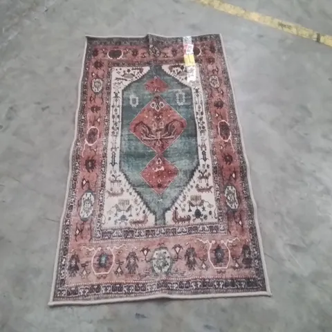 MACHINE TERRACOTTA GREEN TRADITIONAL PERSIAN STYLE AREA RUG 150X80CM