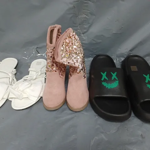 BOX OF APPROXIMATELY 15 ASSORTED PAIRS OF SHOES AND FOOTWEAR ITEMS IN VARIOUS COLOURS, STYLES, AND SIZES - COLLECTION ONLY