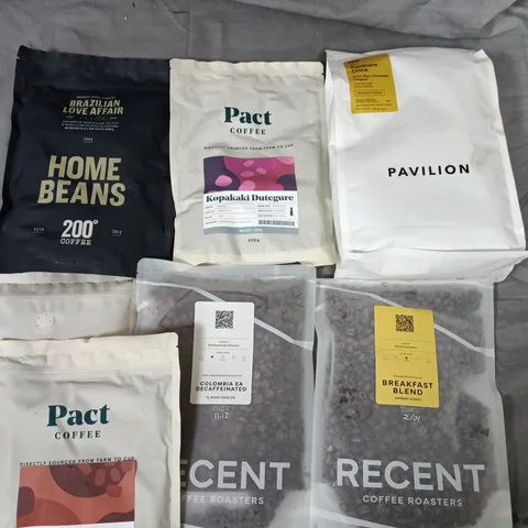 LOT OF 7 ASSORTED PACKS OF COFFEE TO INCLUDE PACT, RECENT AND PAVILLION