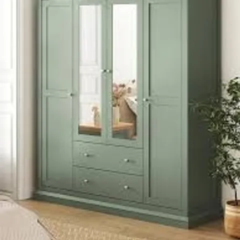 BOXED HANNA 4 DOOR MIRRORED COMBI WARDROBE - GREEN (4 BOXES)