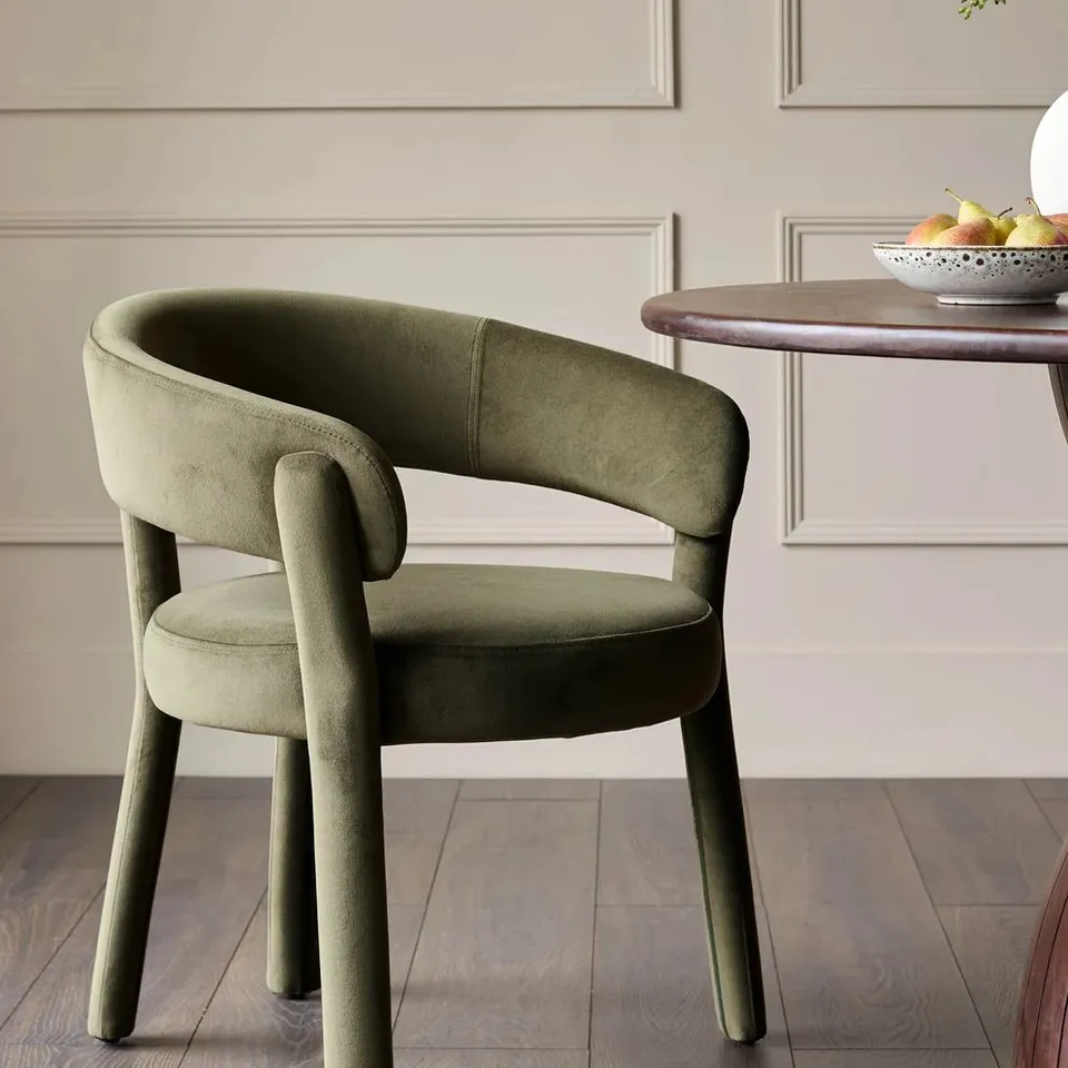 BOXED DANETTI ANYA OLIVE GREEN VELVET DINING CHAIR