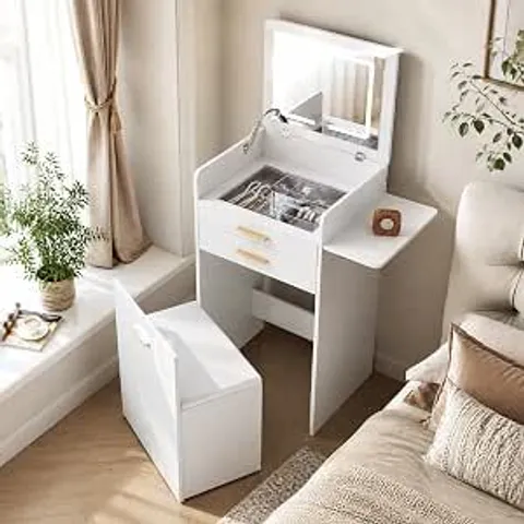 BOXED WOLTU SMALL DRESSING TABLE WITH LED MIRROR AND STOOL, COMPACT VANITY SET