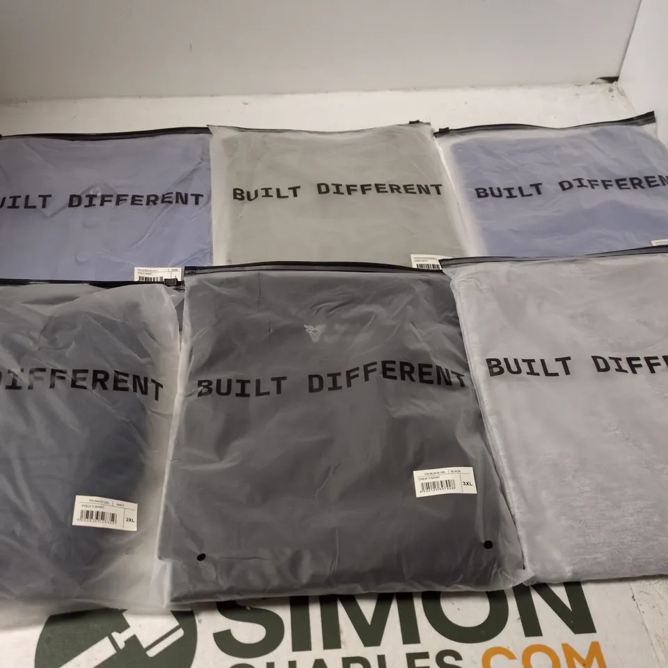 SET OF APPROXIMATELY 20 ASSORTED BUILT DIFFERENT T-SHIRTS/SHIRTS IN VARIOUS COLOURS AND SIZES