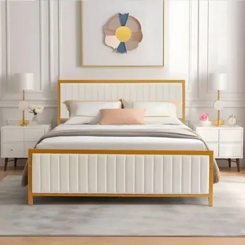 BOXED METAL PLATFORM BED FRAME WITH UPHOLSTERED HEADBOARD AND FOOTBOARD // SIZE UNSPECIFIED (1 BOX)