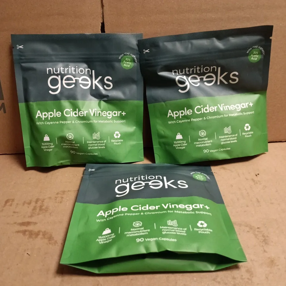 3 X NUTRITION GEEKS APPLE CIDER VINEGAR+ 90 VEGAN CAPSULES