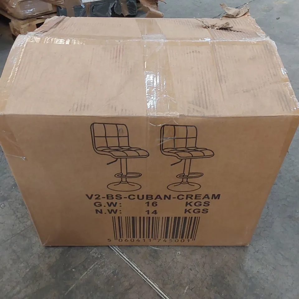 BOXED SET OF 2 CUBAN SWIVEL FAUX LEATHER UPHOLSTERED BAR STOOLS - CREAM (1 BOX)