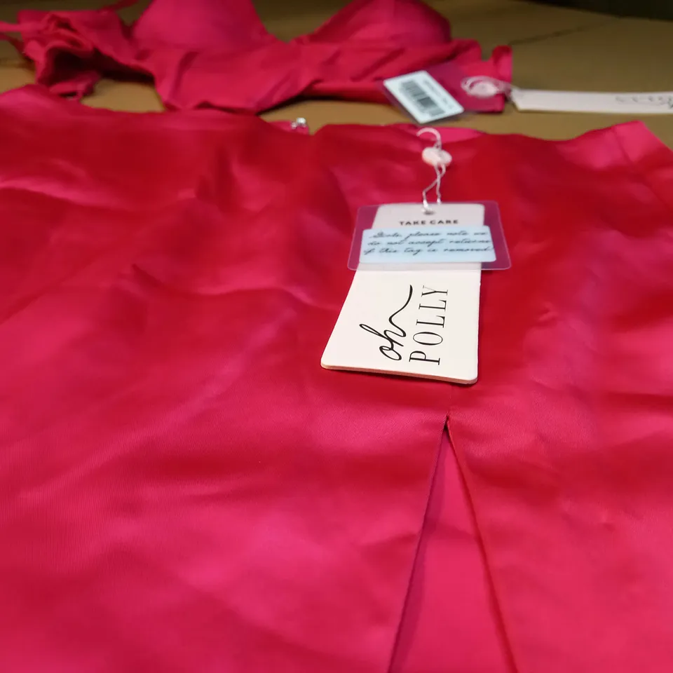 OH POLLY HOT PINK SATIN CORSET TOP/SPLIT MINI SKIRT - SIZE 8
