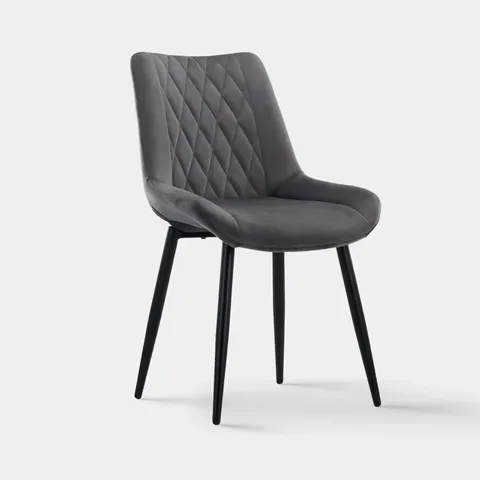 BOXED CARL SET OF TWO GREY CRUSHED VELVET UPHOLSTERED DINING/SIDE CHAIRS